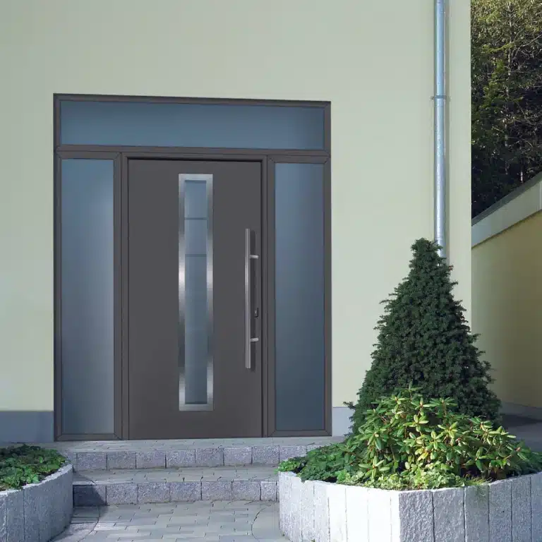 Porte d'entrée Hormann vitrée marron