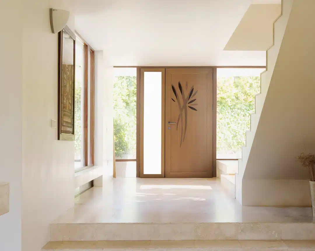 Porte entree bois alu côté intérieur